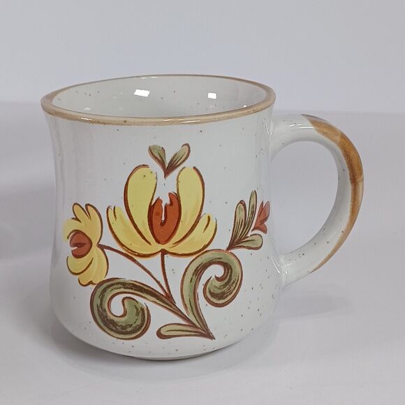 Vintage JMP Casualstone Korea Set of 4 Coffee Mugs Hand Painted Yellow Floral - Picture 2 of 10